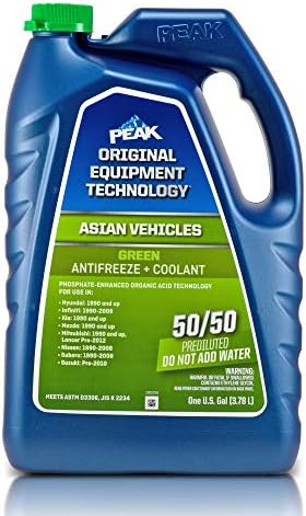 PEAK OET Extended Life Зелен Предварително разреден антифриз/Охлаждаща течност 50/50 за азиатски автомобили, 1 Галон.