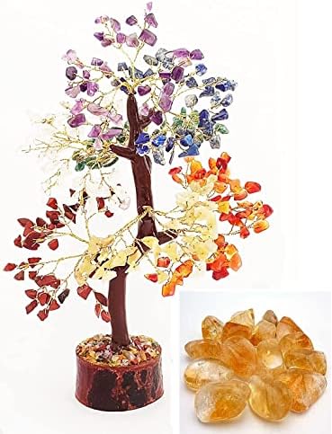 Шарвгун Седем Чакри Натурален Исцеляющий Скъпоценен Камък Crystal Бонсай Фортуна Пари Дърво за Късмет, Богатство и Просперитет