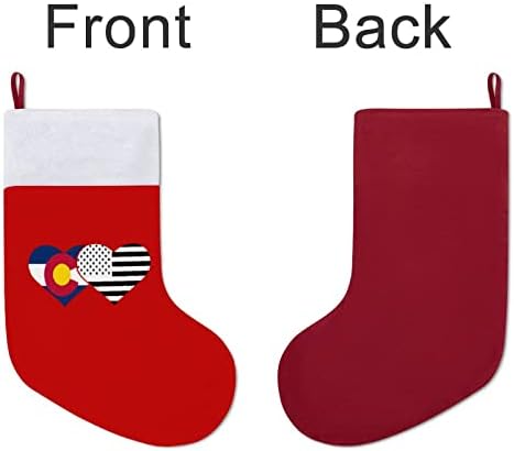 Коледни Чорапи с Флага на щата Колорадо и Американския Флаг, Червени Кадифени Чорапи с Бял Пакет шоколадови Бонбони, Коледни