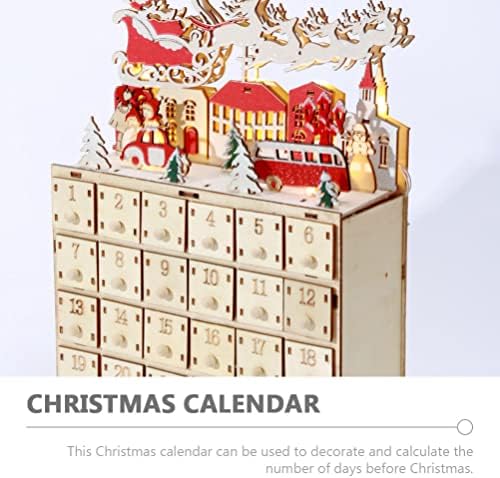 PRETYZOOM Начало Декор Коледни LED Дървени Адвент-Календар с 24 Чекмеджета Коледен Дървена Къща Календари за Обратно Отброяване Коледна Празнична