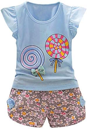 WOCACHI/ Комплекти Lolley за малки Момичета, Детски Облекла от 2 теми, Тениска с цветен модел и цветове, с дълъг ръкав, къси Панталони,