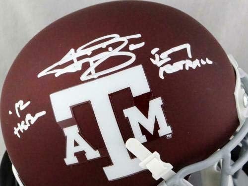 Джони Мэнзил подписа мини-каска A &M Maroon Schutt с 2 надписи Insc - JSA с автограф * Дясно - мини-каски за колеж с автограф