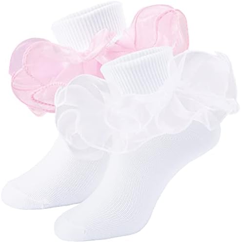 Чорапи с рюшами под формата на мини-Ангел за Момичета, Двойни Дантелени Чорапи с Волани, Детски Чорапи-маншети с ревера за Малки Момичета,