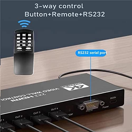 Контролер видеостены MOOKEENONE 4K 2x2 Matrix с дистанционно управление, Матричен превключвател HDMI 60 Hz 4x4 Скоростна избора на матрица