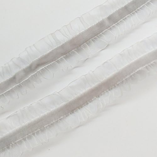 Chenkou Занаятите Upick 5 ярда 1 (25 mm) Кадифе Еластична Превръзка на главата с двойни волани и Еластична покритие (бяло)
