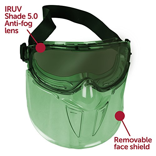 Защитни очила KleenGuard V90 The Shield със защитна маска за лице (18633), Фарове за лещи IRUV Shade 5.0 в черна рамка, 6 чифта в опаковка