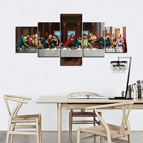 Картината Тайната вечеря, Щампи върху платно, монтиран на стената арт декор Тайната вечеря, Декор за Хола, Модерни 5 Панели,