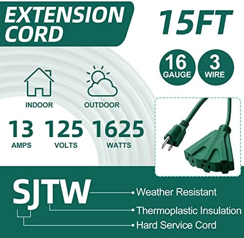 4 Опаковки 15-подножието на Зелен Външно Трехтактного удължител-Сплитер, Защитен от атмосферни влияния Захранващ кабел мощност