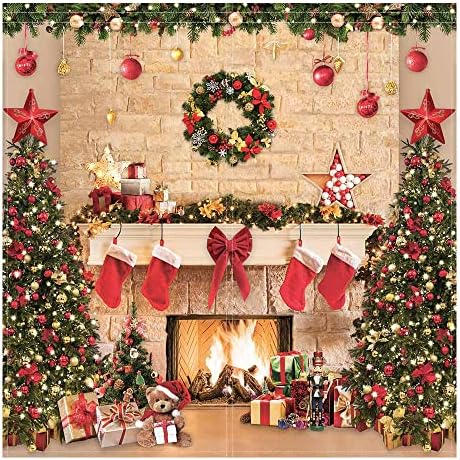 Funnytree Коледа Камина с алуминиева Дограма, Щори за деца, Весела Коледа Зима Коледна Елха, Подаръци Празнична Детска Спалня