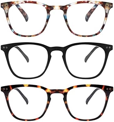 QxAiVMin, 3 опаковки Очила за четене за жени/мъже, Модерни Компютърни Очила за четене с Квадратна Синя светлина, които Предпазват