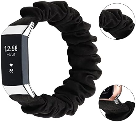 Съвместим с каишка за часовник Fitbit Charge 2 Scrunchie - Текстилен Еластична Каишка, Разменени Гривна за жени и Момичета