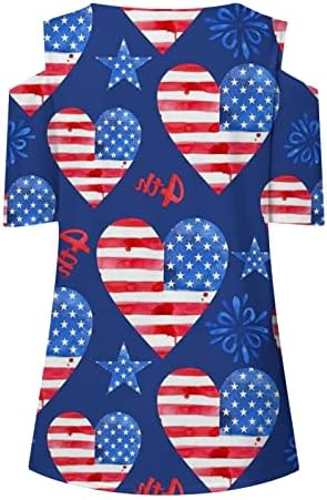 Lmdudan Дамски Блузи с открити Рамене на Деня на Независимостта, Летни Свободни Тениски с V-образно деколте в Патриотичен Стил, Блуза, Тениска с американския Флаг, 4 юли