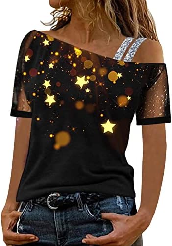 Риза Дамски Лято Есен С Къс Ръкав 2023 Памук с Открити Рамене Графична Блуза, Тениска за Момичета BP BP