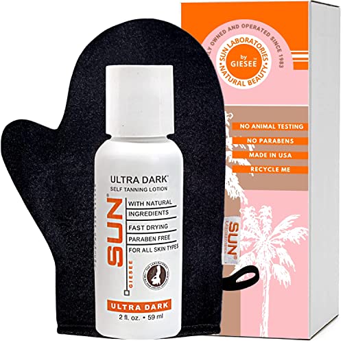 Лосион за самостоятелна обработка на кожи Sun Laboratories Ultra Dark без тен и рукавица за даване на златисто сияние - Тъмен - 2 ет. унция Бутилка + Рукавица