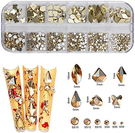 n/a 12Gird Multi Box Size AB/Цветни Преработени Кристали с равна обратна страна, с кристалалми и диаманти, 3D Блестящи Декорации за нокти, Луксозни Декорации (Цвят: K)