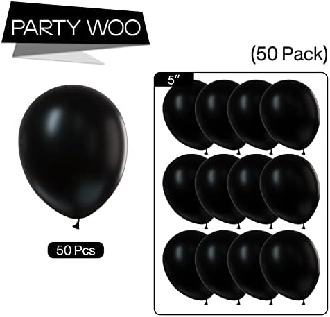 PartyWoo Черни балони, 50 бр 5-Инчов Матов черни Балони, Латексови балони, за Арки, Гирлянди от балони и като Украса за парти,