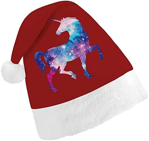 Коледна шапка с единорогом и галактика, шапка на Дядо Коледа за възрастни унисекс, комфортна класическа коледна шапка за коледно парти,