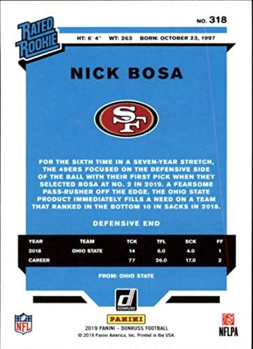 Ник Боса 2019 Donruss RC #318 Запознати с рейтинг NM-MT 49ers Футбол NFL
