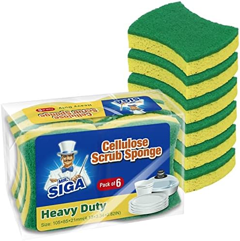 MR.SIGA Сверхпрочная Целлюлозная Гъба-Търкане, Двустранен Гъба за миене на съдове за Кухнята, 12 Опаковки