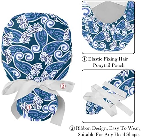 2 Опаковане на Женската Работна шапка с Копчета, Завязанной Отзад на Панделка, с Шарени Вратовръзки, Сини Дълги Калъфи За Коса
