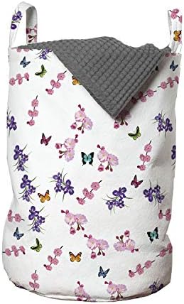 Чанта за дрехи Ambesonne с цветя модел, пеперуди и Полевыми цветя, Цъфтящи Лятно Бижу, Дамски Корсаж, Кошница за дрехи с дръжки, Закрывающаяся