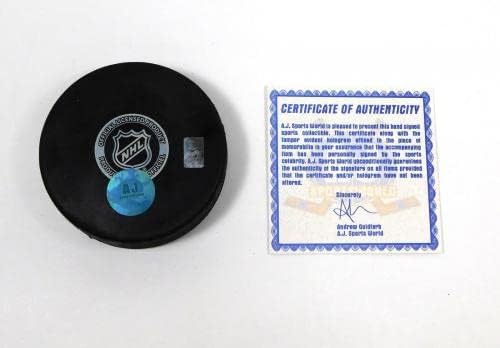 Николай Кулемин Подписа Сувенири хокей шайба НХЛ Мейпъл Лийфс AJ Auto Sports - за Миене на НХЛ с автограф