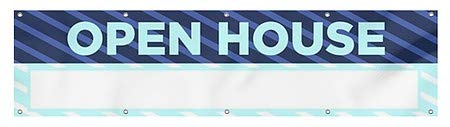 CGSignLab | Ветрозащитный Уличен Мрежест Винил банери Open House - Blue Stripes | 8 'x2'