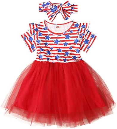 Рокля с къси ръкави за малки момичета в Деня на Независимостта на 4 юли, рокличка със Звездна Принтом, Детско рокля от Тюл За Момичета
