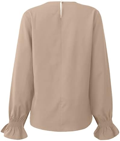 Дамски Модни Однотонная Блуза с кръгло деколте и Свободни Едноцветните ръкави-Листа, Топ