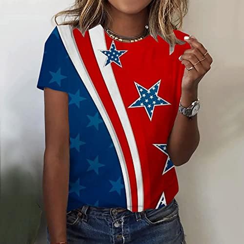 Ausyst/ Дамски Тениски с Флага на сащ, Летни Ежедневни Блузи с Къс ръкав и Кръгло Деколте, Патриотични Ризи на Деня на Независимостта