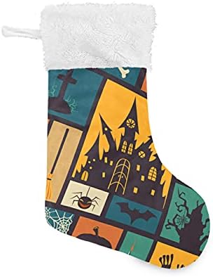 Хелоуин Замък Скелет Призрак Коледни Чорапи, Големи Коледни Чорапи за Камината Коледно Дърво Хол Окачени чорапи Чорапи за Семейството Коледна Украса Празничен Се?