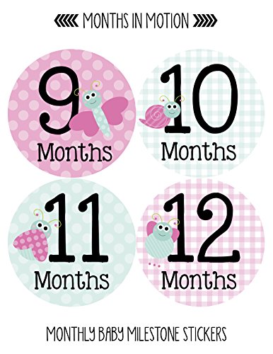 Месечните стикери Months in Motion за новородено - Етикети с камъни за новородено - Етикети за новородени момичета - Месечните стикери
