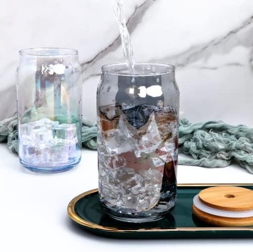 Комплект стъклени Чаши Ufrount, 6,16 грама, Чаши във формата на буркани с Капаци и Соломинками, Чаши за Кафе от сиво Стъкло,