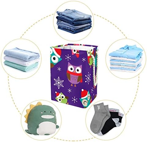 DEYYA Owls с Коледна Шапка, Кошница за дрехи под формата на Снежинки, с Дръжки, Вградена Подплата с Подвижни скоби, Кошница за дрехи