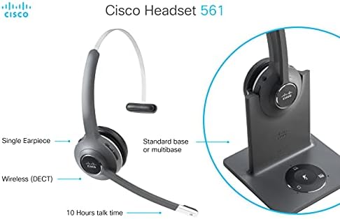 Слушалки Cisco 561, Безжична Однонаушная DECT слушалка с няколко източника на захранване за САЩ и Канада, въглен, гаранция