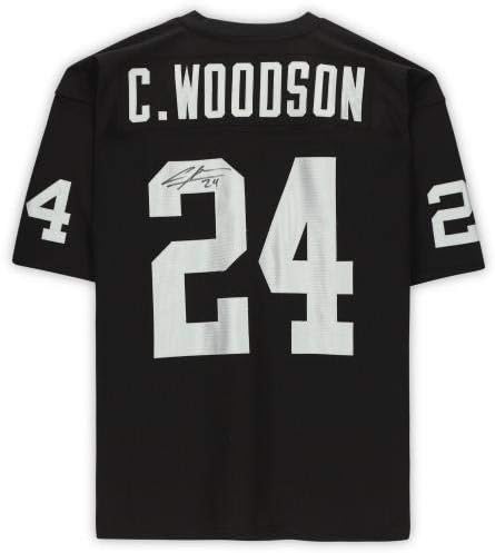 Charles Woodson Oakland Raiders Mitchell & Ness Автентичната Черна Риза С Връщане - втора Употреба Тениски Без подпис за