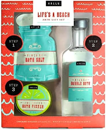 (1) Подаръчен комплект за пясъчна баня от Hallu Life В комплекта влиза 7,2 унции пяна за вана Blanco, 1,7 грама шипучки за вана Lime Chaser