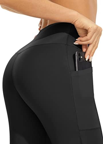 Дамски панталони за йога AFITNE Пълна дължина/Капри с изрези за йога с джобове, Разкроена Спортни Панталони с висока талия, плътно