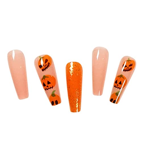 RODAKY Хелоуин Натиснете върху Ноктите си с Дълги Оранжеви външни ноктите под формата на Гроб Тиква, Дизайн с принтом Тиква,