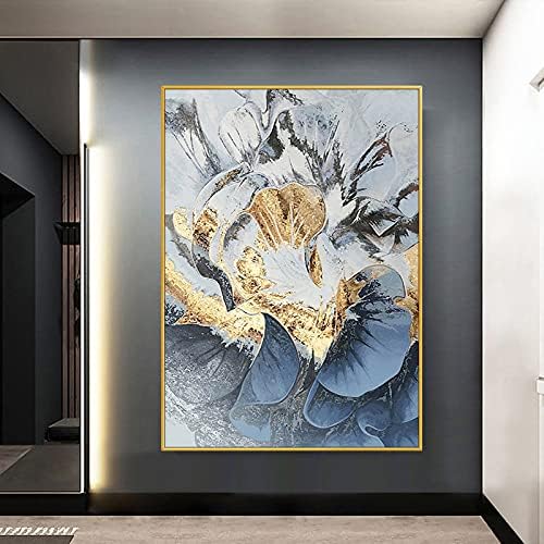 WunM Studio CE Текстурная Картина от Ръчно изработени с маслени Бои Върху Платно, Цветна Абстрактен Златен Божур Луксозна Модерна