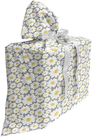 Подаръчен пакет от Сребристо-сива и Жълта тъкан, Пролетни Маргаритки, Лятно Тематично Бижу, Разцъфваща Пролет, Изкуството на Природата,