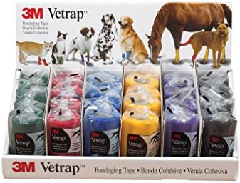 Опаковъчна лента 3M Vetrap 6 цвята, за кучета, Котки и Коне, 4 Инча, Разнообразни, 18 рула /Дисплей