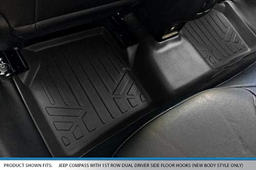 Комплект подови изтривалки MAXLINER 2-ред, черен за Jeep Compass 2017-2021 г. освобождаване от 1-ви До Двойни подови куки от страна на