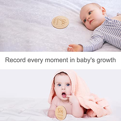 Zerodeko Baby Monthly Камък, Дървени Картички Baby Milestone, Двустранни Дискове с Реклами, Подпори за Фотосесия, Паметни знаци Пътуване по време на бременност и Отглеждане на бебе