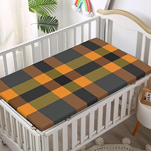 Чаршаф за легло в клетката, Стандартен чаршаф за матрак за детско креватче, ултра Мек Материал - чудесно за стая на момче или момиче, или на детето, 28 x 52, черно и оранж