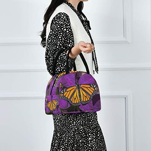 Случайна чанта за обяд Дамски - Монарх Пеперуди Цветя, Големи Запечатани Кутии за Обяд с плечевыми ремъци за работа и Пътуване