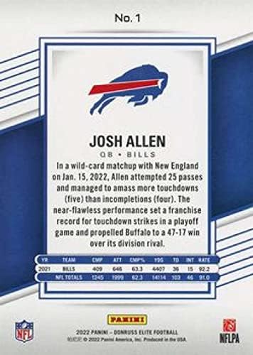 2022 Donruss Elite #1 Джош Алън, Ню Йорк-Футболна търговска картичка MT Buffalo Bills