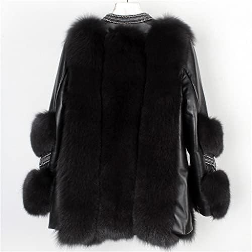 CCBUY Дамско палто със средна дължина, с V-образно деколте хлебна на кожата, Висококачествено палто от цяла кожа, Модно дамско (Цвят: A, Размер: XL Код)