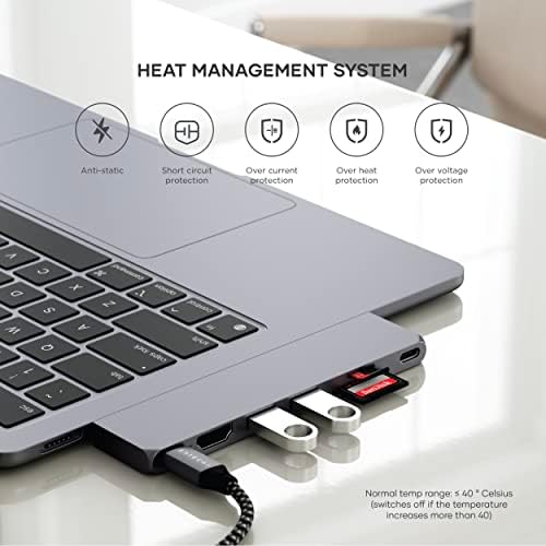 Satechi C USB Хъб Многопортовый адаптер Pro е Тънък, ключ 7 в 1 за MacBook Pro/Air M2 с порт USB 4, резолюция 4K, HDMI, USB3.2 Gen 2,