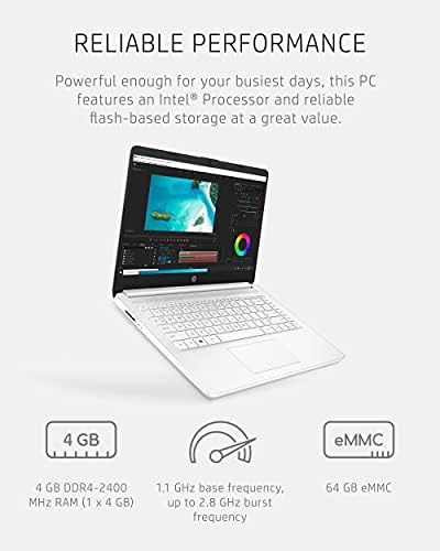 Лаптоп HP 14, Intel Celeron N4020, 4 GB оперативна памет, 64 GB памет, 14-инчов сензорен екран с висока разделителна способност, Windows 11 Home, тънък и портативен, графика 4K, една година Micr